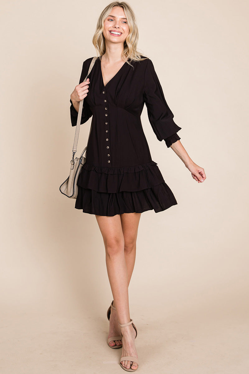 Tiered Hem Button Down Smocked Sleeve Dress | Apparel | Kitchen + Metal