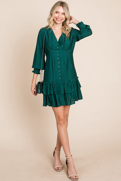 Tiered Hem Button Down Smocked Sleeve Dress | Apparel | Kitchen + Metal