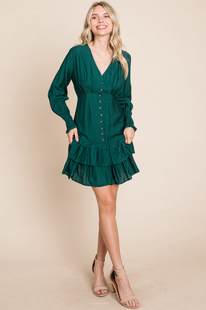 Tiered Hem Button Down Smocked Sleeve Dress | Apparel | Kitchen + Metal