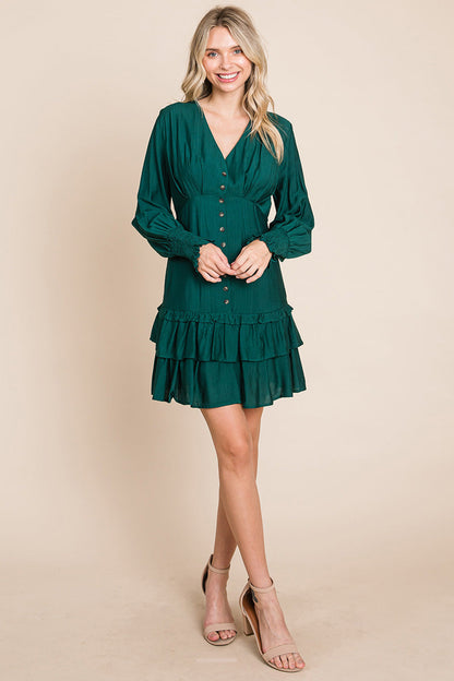 Tiered Hem Button Down Smocked Sleeve Dress | Apparel | Kitchen + Metal