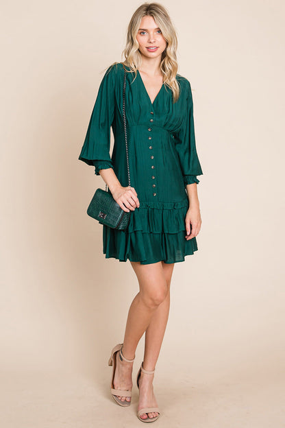 Tiered Hem Button Down Smocked Sleeve Dress | Apparel | Kitchen + Metal