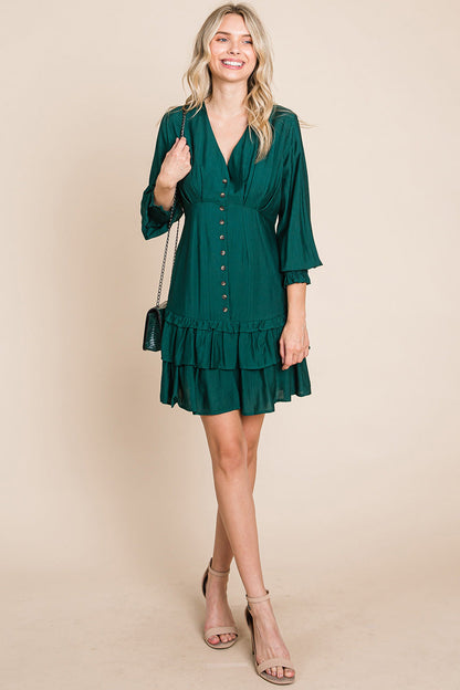 Tiered Hem Button Down Smocked Sleeve Dress | Apparel | Kitchen + Metal