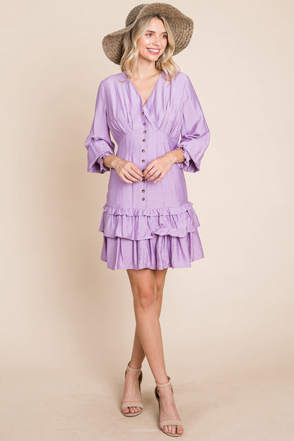 Tiered Hem Button Down Smocked Sleeve Dress | Apparel | Kitchen + Metal