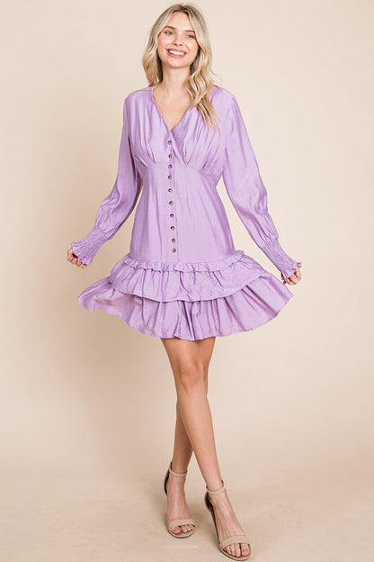 Tiered Hem Button Down Smocked Sleeve Dress | Apparel | Kitchen + Metal