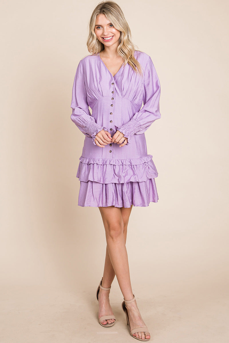 Tiered Hem Button Down Smocked Sleeve Dress | Apparel | Kitchen + Metal