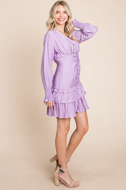 Tiered Hem Button Down Smocked Sleeve Dress | Apparel | Kitchen + Metal
