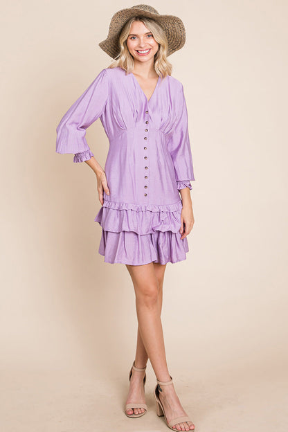 Tiered Hem Button Down Smocked Sleeve Dress | Apparel | Kitchen + Metal