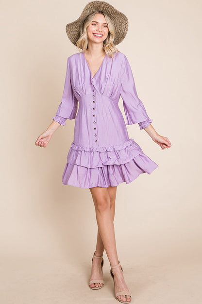 Tiered Hem Button Down Smocked Sleeve Dress | Apparel | Kitchen + Metal