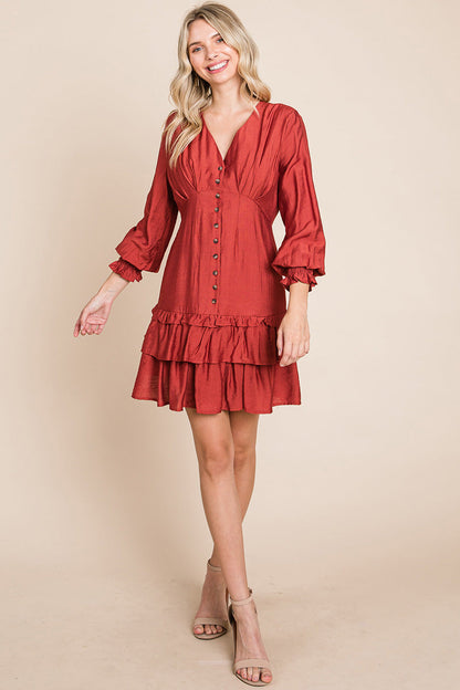 Tiered Hem Button Down Smocked Sleeve Dress | Apparel | Kitchen + Metal
