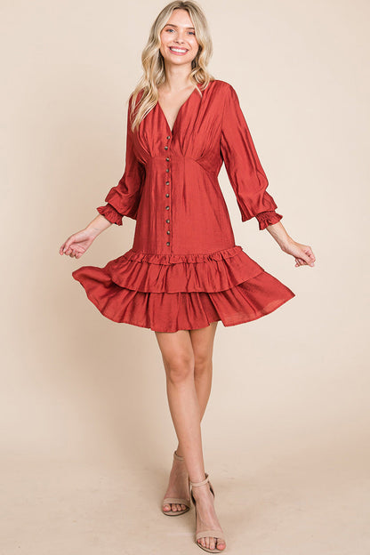 Tiered Hem Button Down Smocked Sleeve Dress | Apparel | Kitchen + Metal
