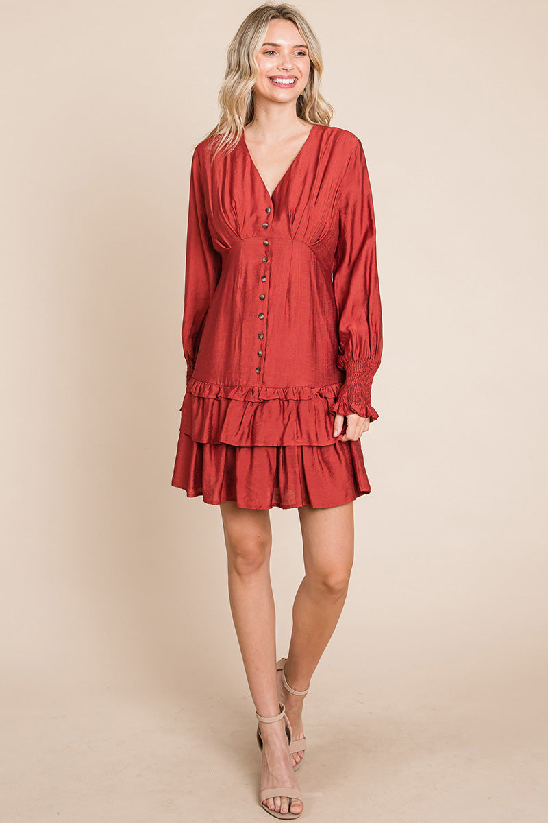 Tiered Hem Button Down Smocked Sleeve Dress | Apparel | Kitchen + Metal