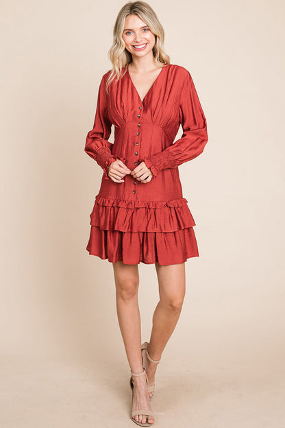 Tiered Hem Button Down Smocked Sleeve Dress | Apparel | Kitchen + Metal