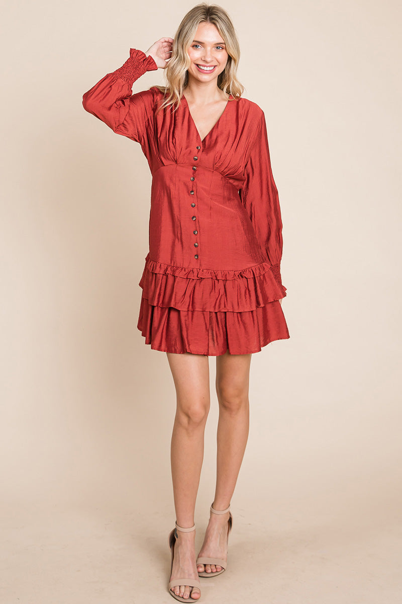 Tiered Hem Button Down Smocked Sleeve Dress | Apparel | Kitchen + Metal