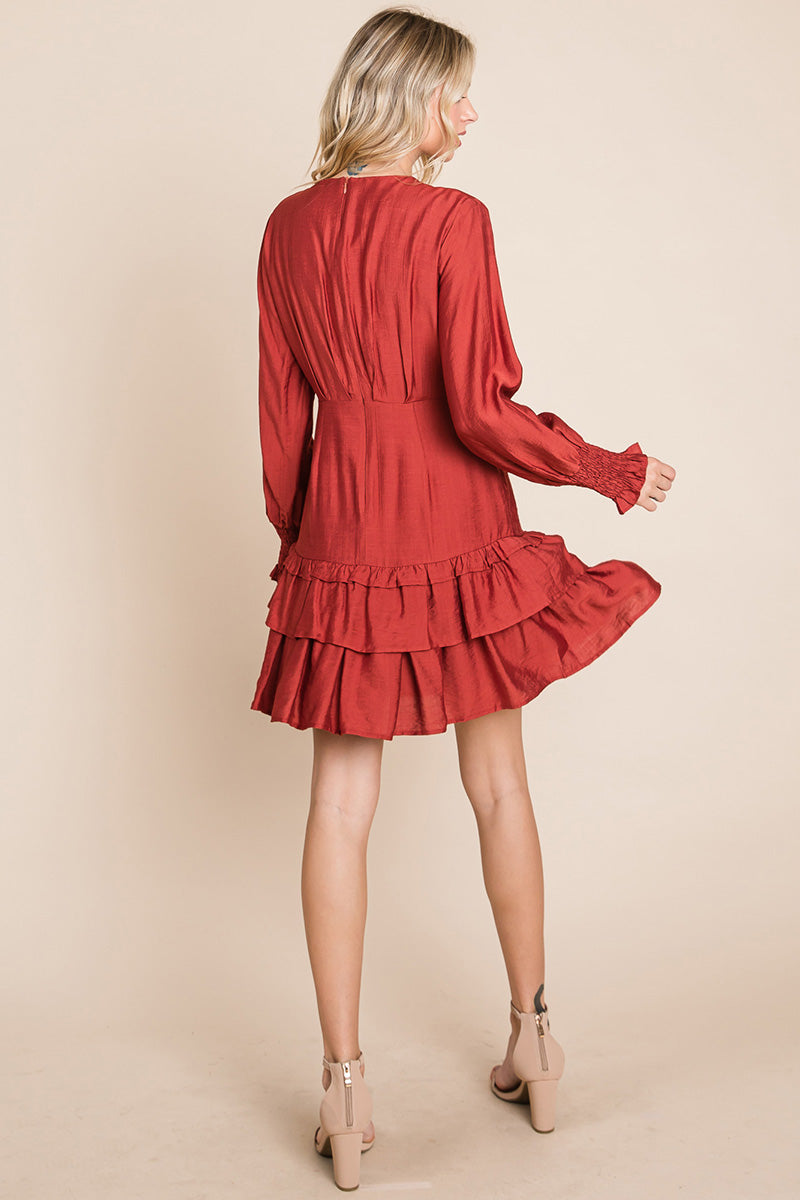 Tiered Hem Button Down Smocked Sleeve Dress | Apparel | Kitchen + Metal