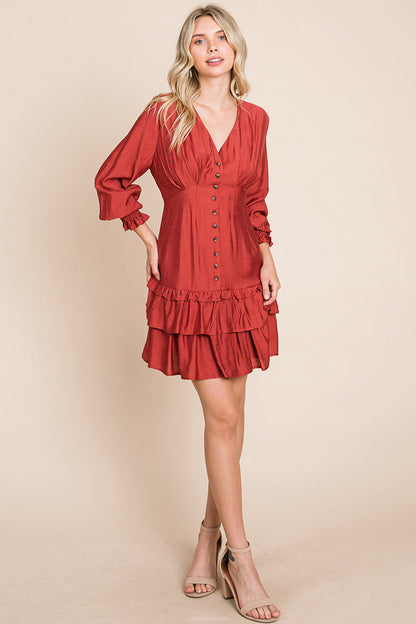 Tiered Hem Button Down Smocked Sleeve Dress | Apparel | Kitchen + Metal