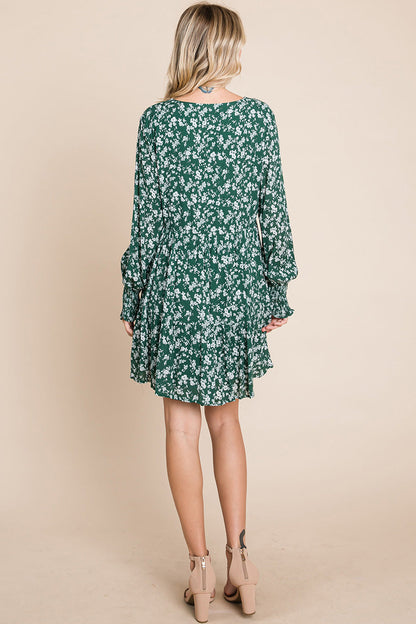 V neck Floral Printed Long Sleeve Pleated Dress | Apparel | Kitchen + Metal