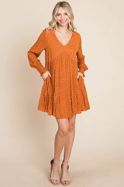 V neck Floral Printed Long Sleeve Pleated Dress | Apparel | Kitchen + Metal