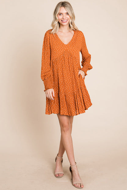 V neck Floral Printed Long Sleeve Pleated Dress | Apparel | Kitchen + Metal