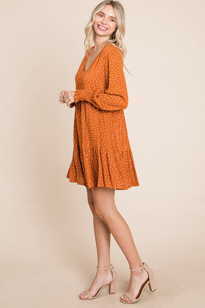 V neck Floral Printed Long Sleeve Pleated Dress | Apparel | Kitchen + Metal