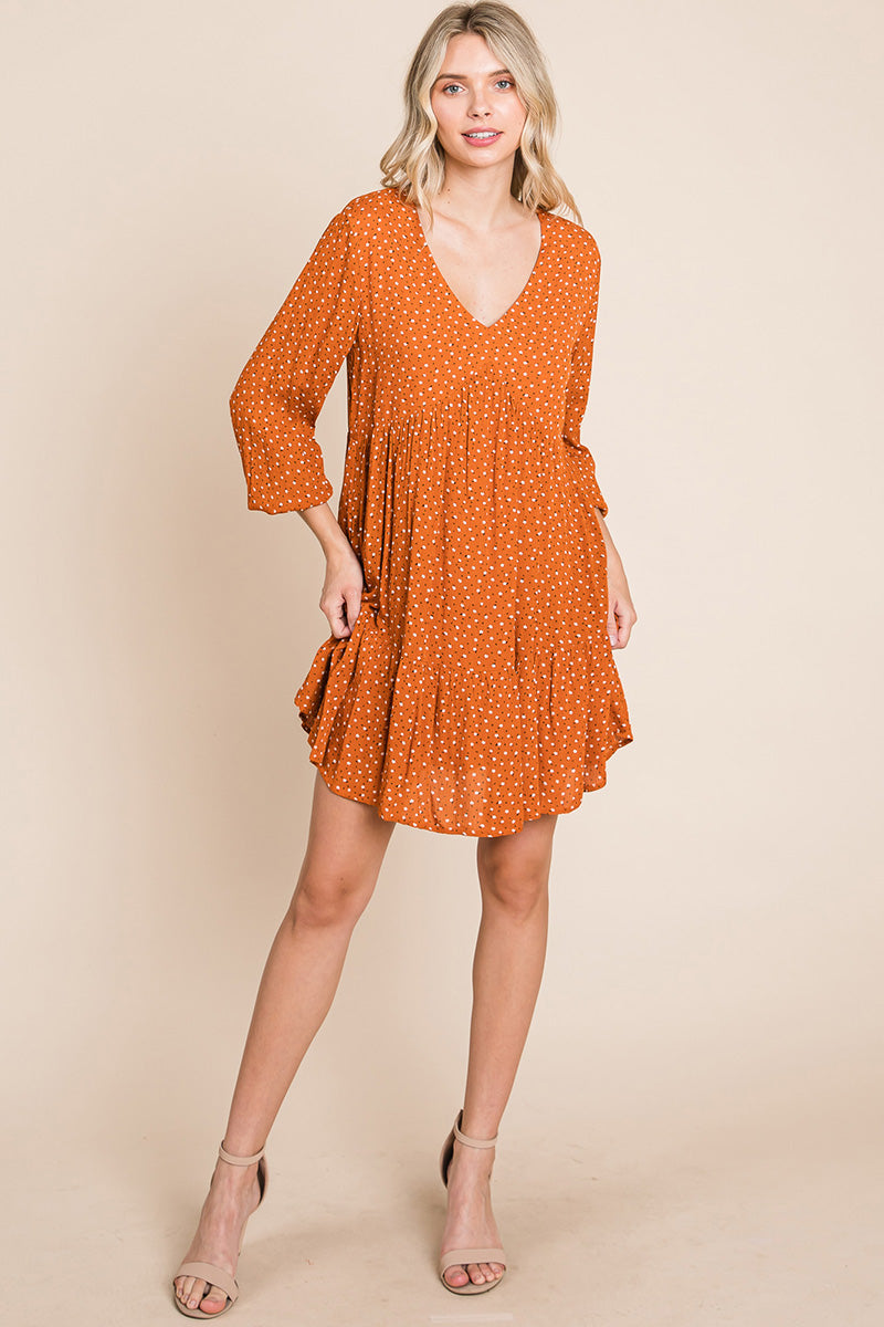 V neck Floral Printed Long Sleeve Pleated Dress | Apparel | Kitchen + Metal