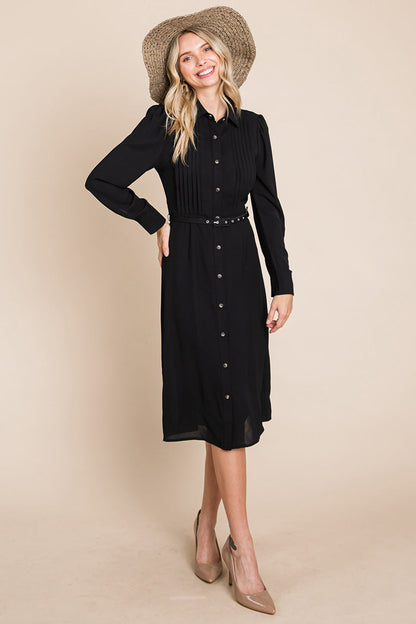 Pintucked Front Button Down Shirtdress with Belt | Apparel | Kitchen + Metal