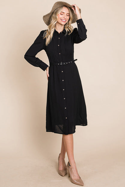 Pintucked Front Button Down Shirtdress with Belt | Apparel | Kitchen + Metal