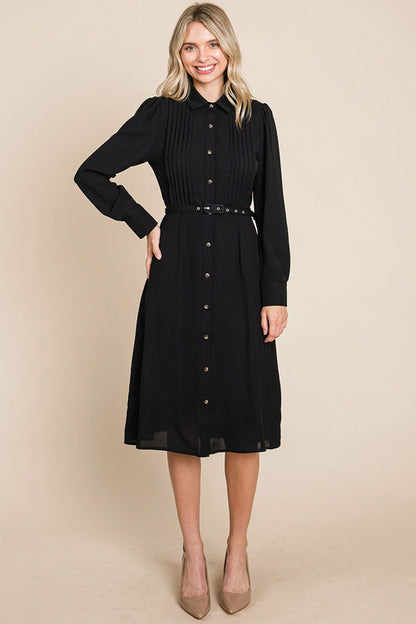 Pintucked Front Button Down Shirtdress with Belt | Apparel | Kitchen + Metal
