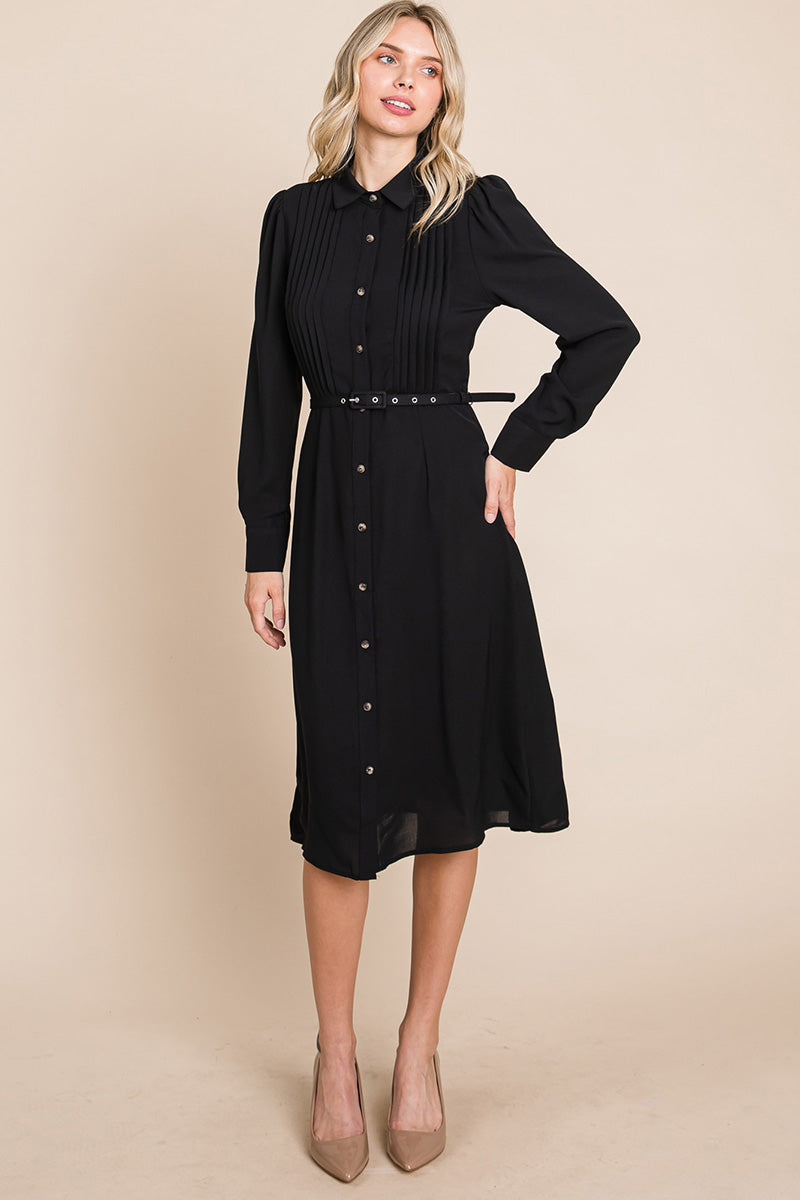Pintucked Front Button Down Shirtdress with Belt | Apparel | Kitchen + Metal