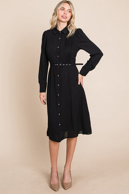 Pintucked Front Button Down Shirtdress with Belt | Apparel | Kitchen + Metal