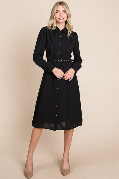 Pintucked Front Button Down Shirtdress with Belt | Apparel | Kitchen + Metal