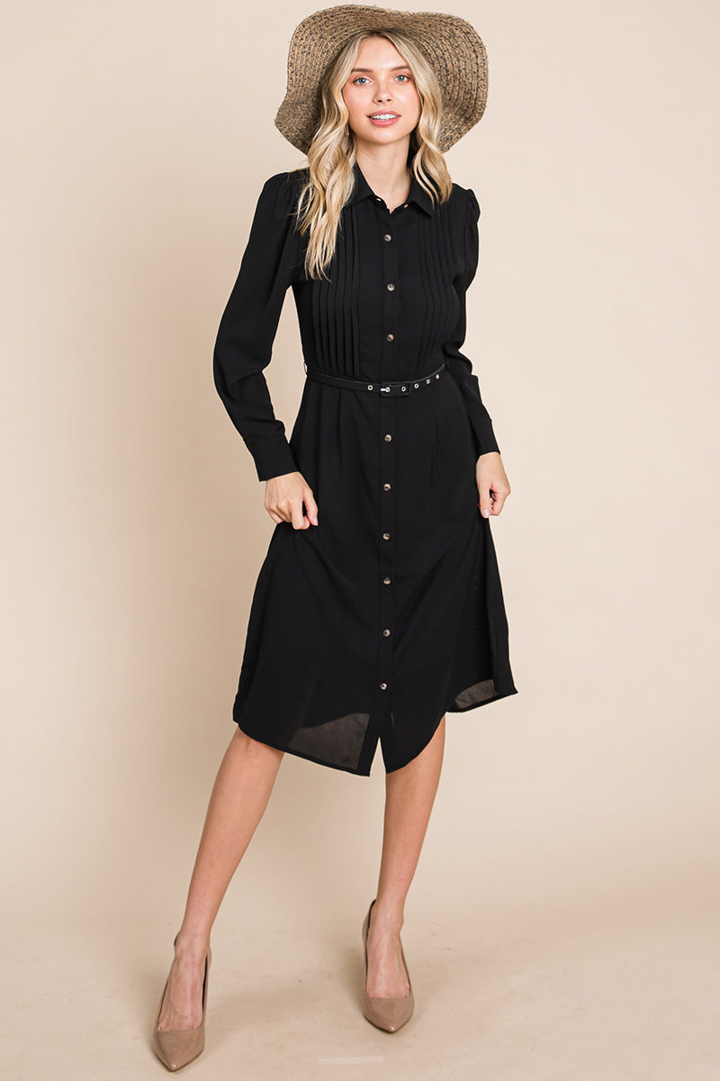 Pintucked Front Button Down Shirtdress with Belt | Apparel | Kitchen + Metal