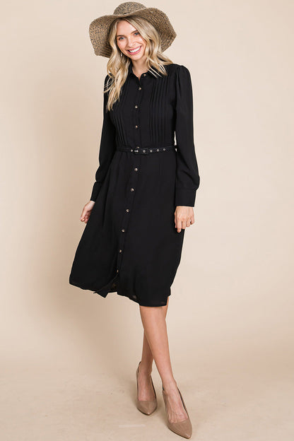 Pintucked Front Button Down Shirtdress with Belt | Apparel | Kitchen + Metal