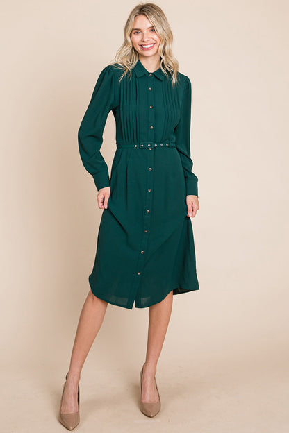 Pintucked Front Button Down Shirtdress with Belt | Apparel | Kitchen + Metal