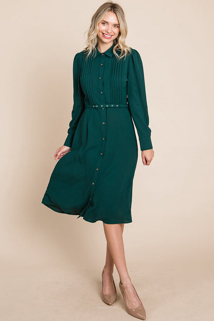 Pintucked Front Button Down Shirtdress with Belt | Apparel | Kitchen + Metal