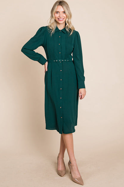 Pintucked Front Button Down Shirtdress with Belt | Apparel | Kitchen + Metal