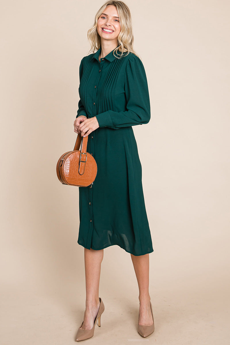 Pintucked Front Button Down Shirtdress with Belt | Apparel | Kitchen + Metal
