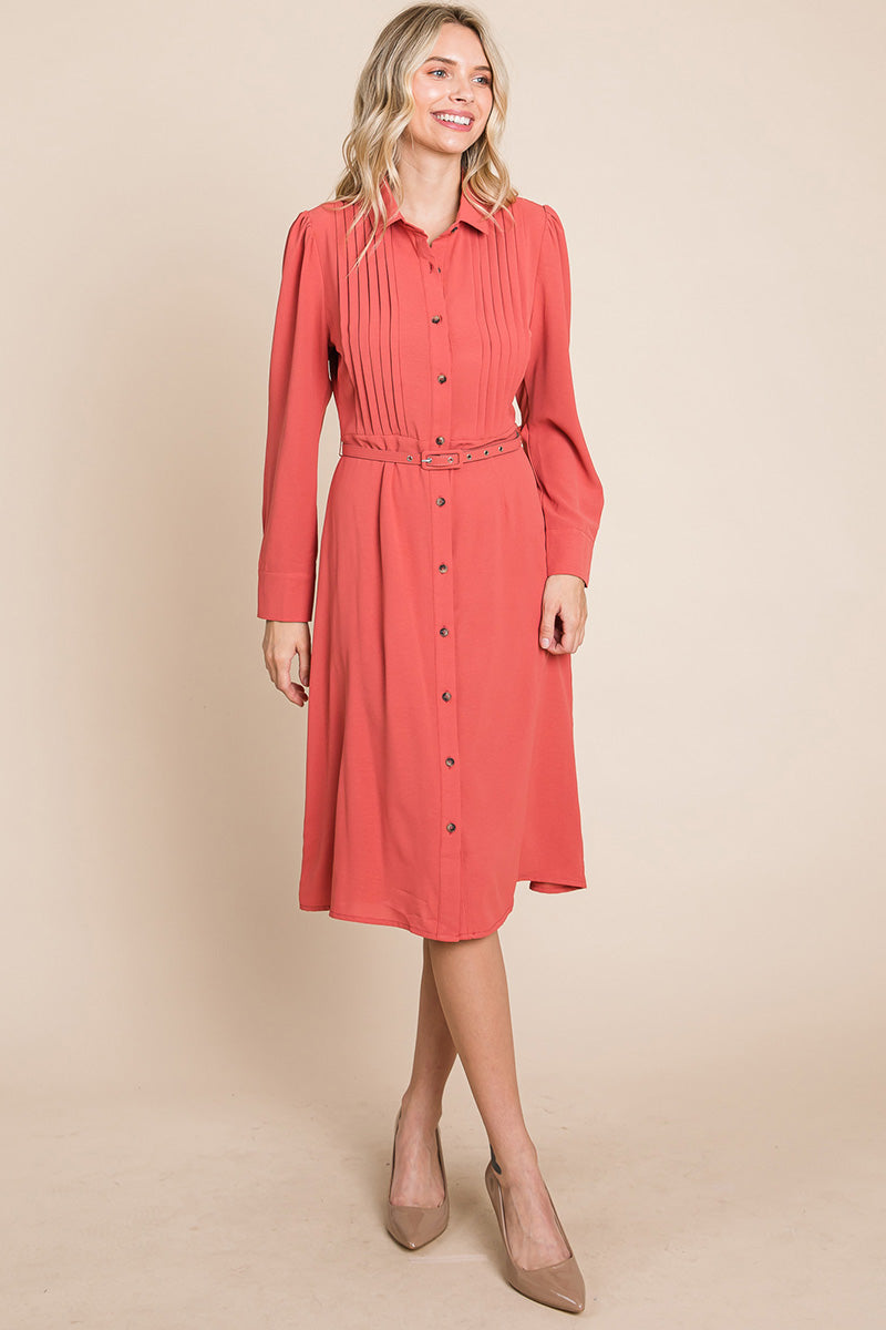 Pintucked Front Button Down Shirtdress with Belt | Apparel | Kitchen + Metal