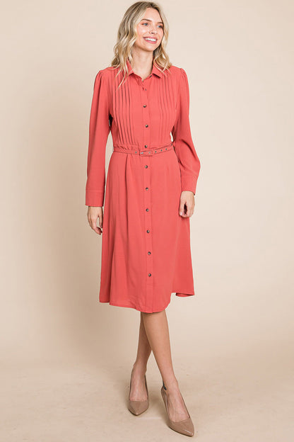 Pintucked Front Button Down Shirtdress with Belt | Apparel | Kitchen + Metal