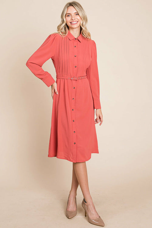 Pintucked Front Button Down Shirtdress with Belt | Apparel | Kitchen + Metal