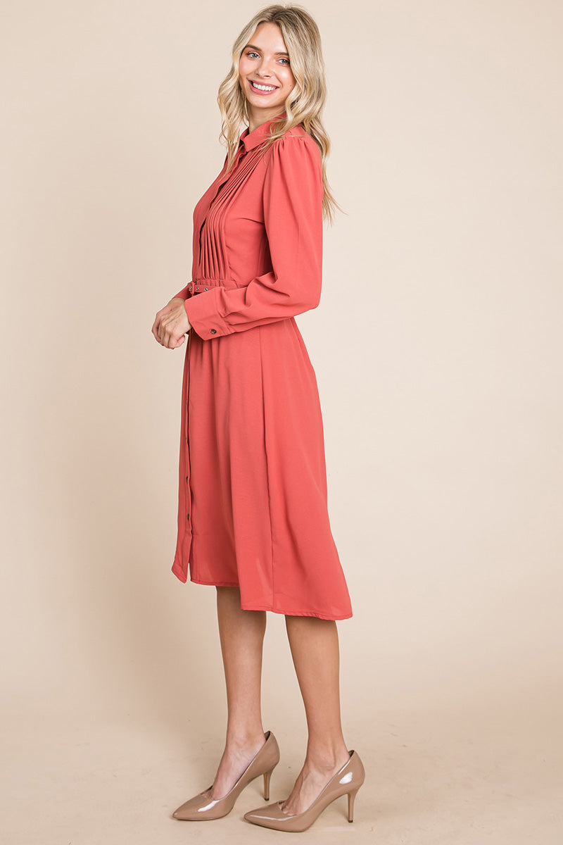 Pintucked Front Button Down Shirtdress with Belt | Apparel | Kitchen + Metal