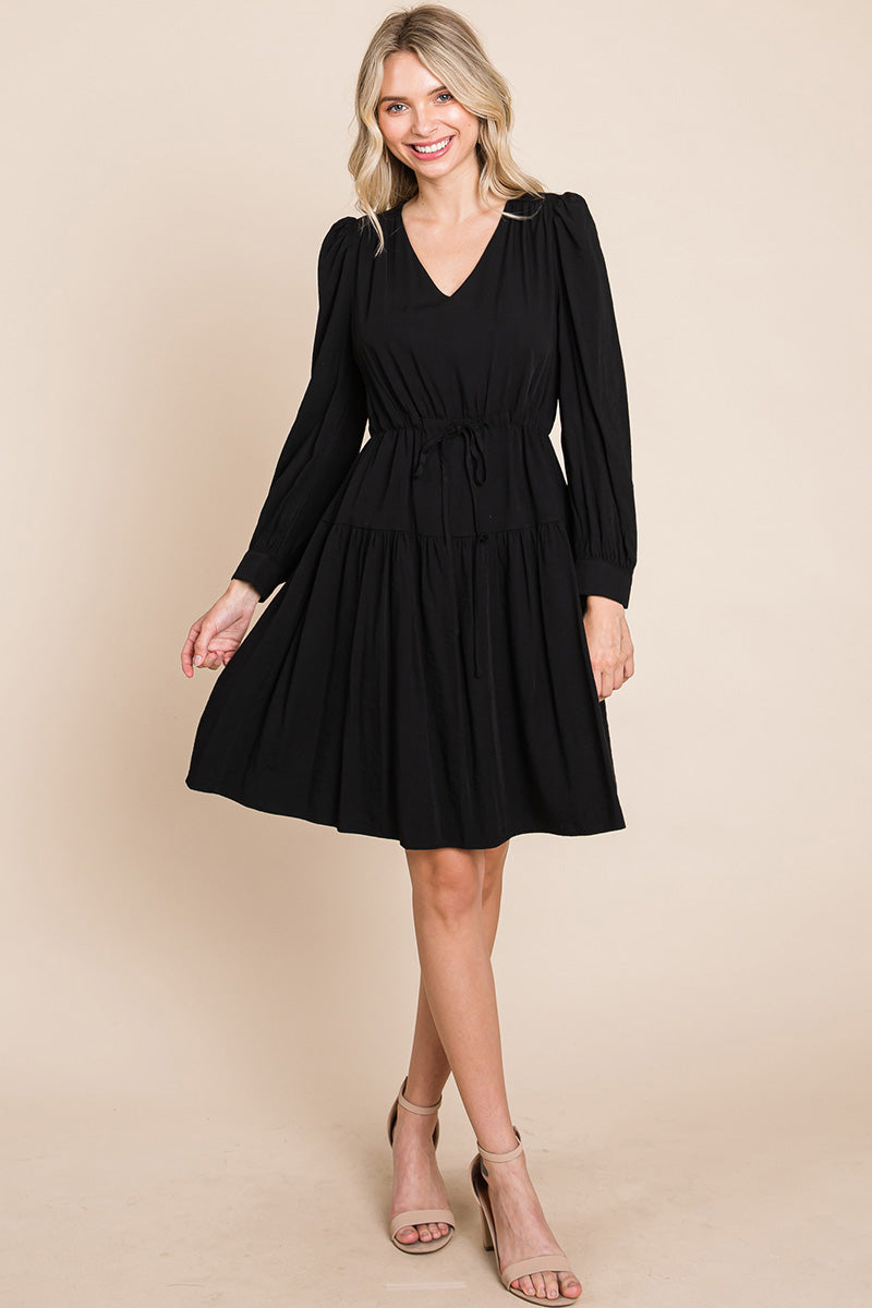 Long Sleeve Tiered Waist String Ruched Dress | Apparel | Kitchen + Metal