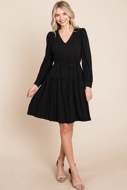 Long Sleeve Tiered Waist String Ruched Dress | Apparel | Kitchen + Metal