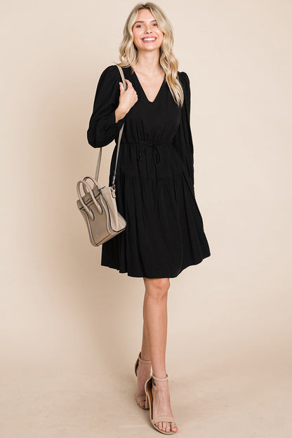 Long Sleeve Tiered Waist String Ruched Dress | Apparel | Kitchen + Metal