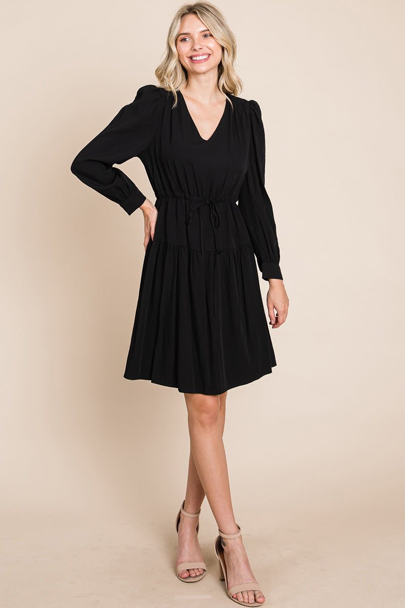 Long Sleeve Tiered Waist String Ruched Dress | Apparel | Kitchen + Metal