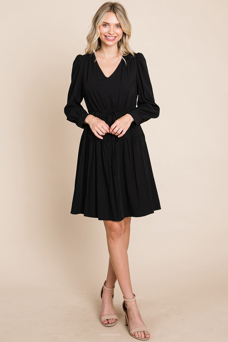 Long Sleeve Tiered Waist String Ruched Dress | Apparel | Kitchen + Metal
