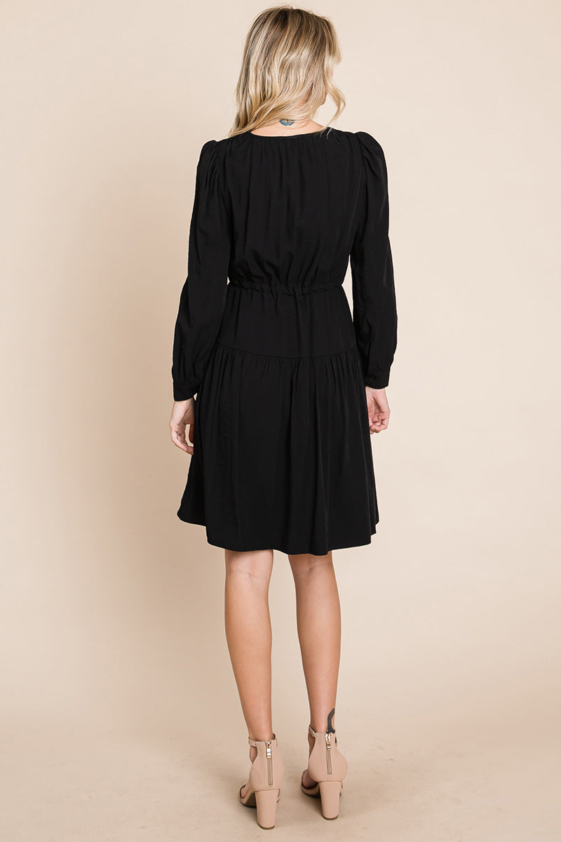 Long Sleeve Tiered Waist String Ruched Dress | Apparel | Kitchen + Metal