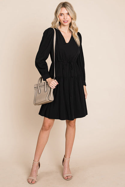 Long Sleeve Tiered Waist String Ruched Dress | Apparel | Kitchen + Metal