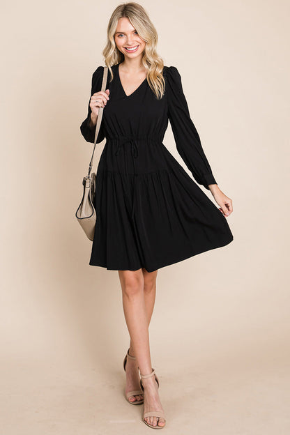 Long Sleeve Tiered Waist String Ruched Dress | Apparel | Kitchen + Metal