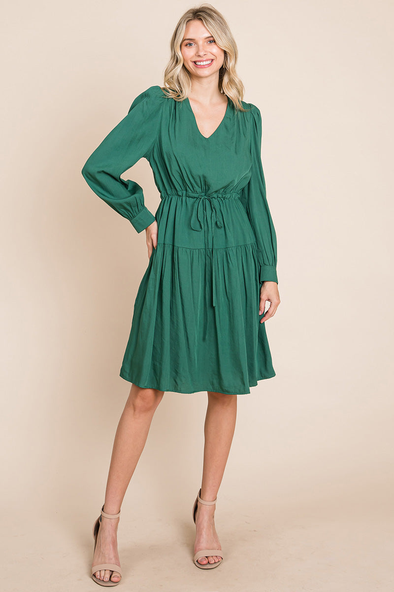 Long Sleeve Tiered Waist String Ruched Dress | Apparel | Kitchen + Metal