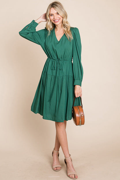 Long Sleeve Tiered Waist String Ruched Dress | Apparel | Kitchen + Metal